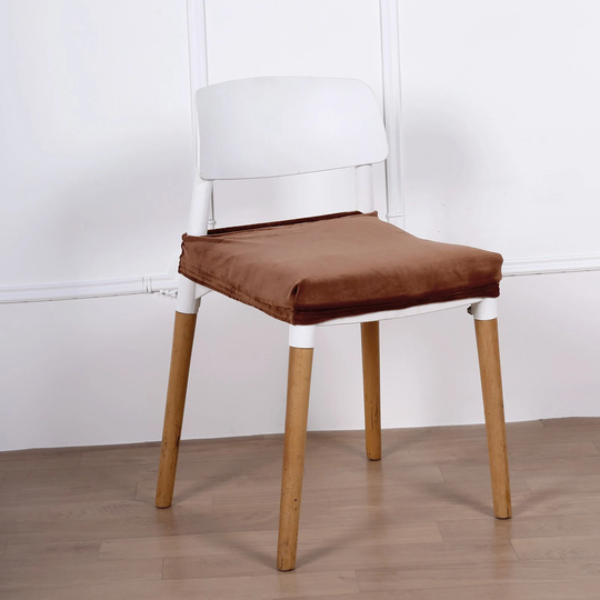 stretch Dining Chair Seat Cover, Pad Velvet Cushion Protector With Tie - Copper