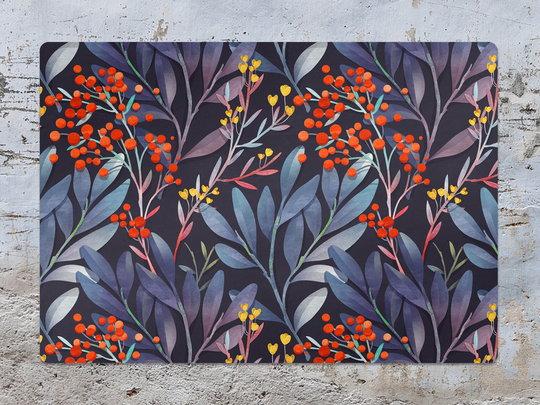 Purple Autumn Chair Mat, Blue Vinyl Floor Red Protective Plants Splat Office Room Rug, Kids Decor