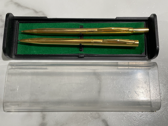 1970's Gold Tone Pen & Mechanical Pencil Set Made in Taiwan
