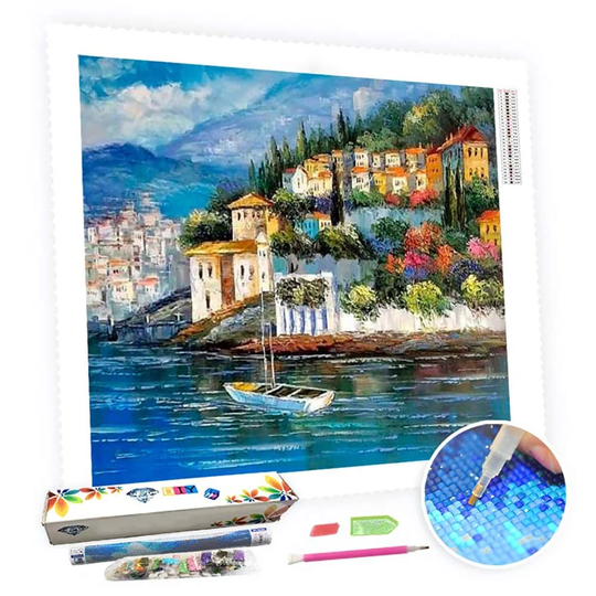 5D Diy Square Round Diamond Painting Kit Full Drill-Mediterranean Sea At Dusk-Diy By Number Rhinestone Pasted For Home Wall Decor