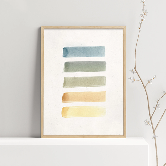 Watercolor Colorful Stripes Art Print, Minimalist Wall Art, Painting Lines, Brush Strokes Printed & Shipped Giclée Print