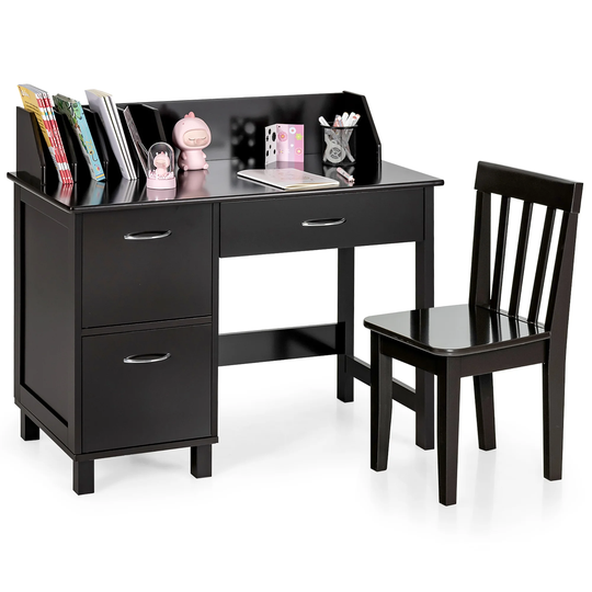 Costway Kids Wooden Study Desk & Chair Writing Table w/Drawer Storage