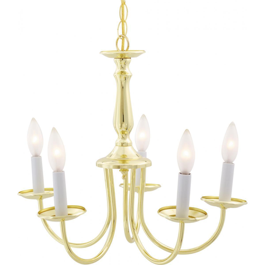5 Light 18" Polished Brass Chandelier