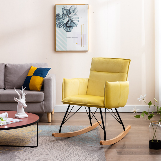 Velvet Rocking Chair, Upholstered Accent Rocker Chair, Yellow - 23"W