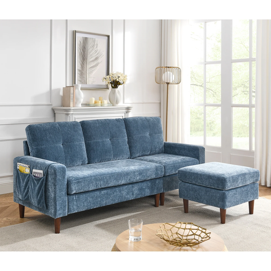 Convertible Sectional Sofa Couch, 3 Seats L-shape Sofa with Pocket