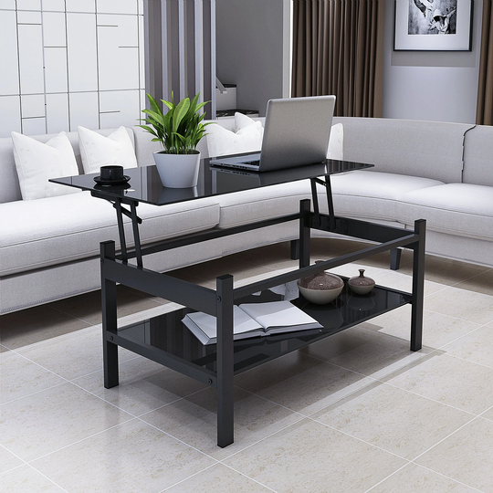 Glass Lift Top Coffee Table, Black