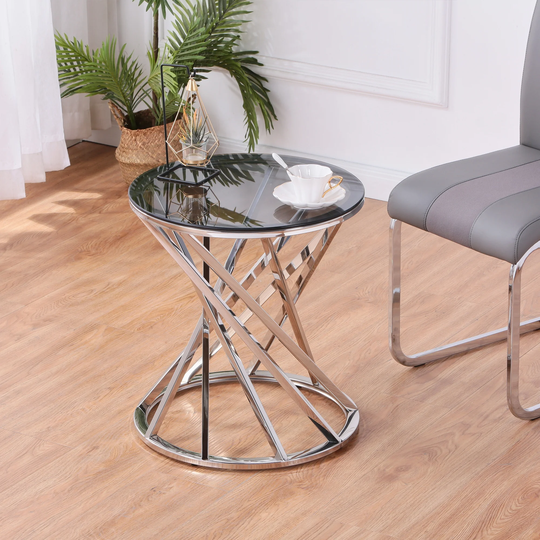 Glass Top Side Table for Living Room-Black Grey End Table for Bedroom