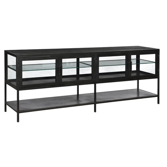 Miles 84" Gunmetal Iron and Glass 4 Door Sideboard with Shelf