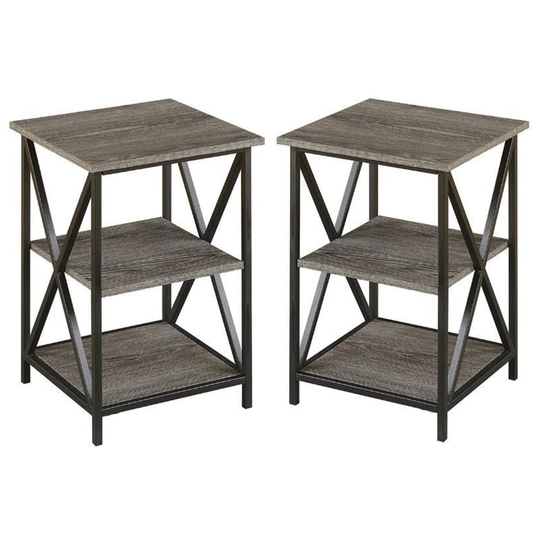 Tucson Three-Tier End Table in Weathered Gray Wood Finish - Set of 2 - 54 x 84