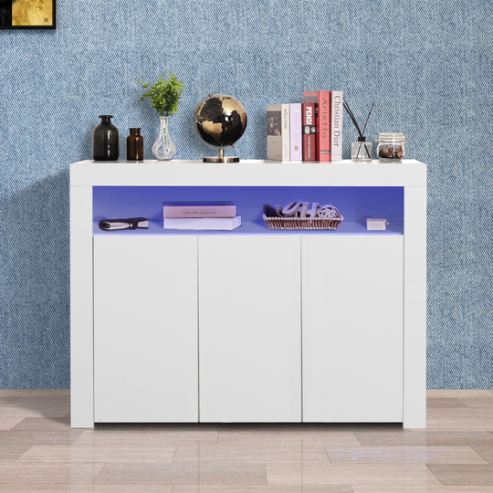 AOOLIVE Kitchen Sideboard with LED Light,Living Storage Cabinet-White - 51inches