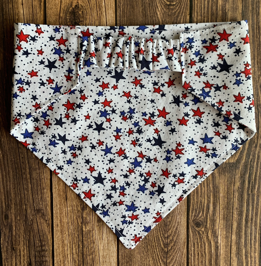Dog Bandana, White Star Spangled, Elastic Scrunchie Personalized Bandana