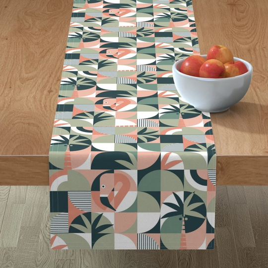 Geo Flamingos Table Runner - Midcentury Modern Palms By Damaste Geometric Abstract Cotton Sateen Spoonflower