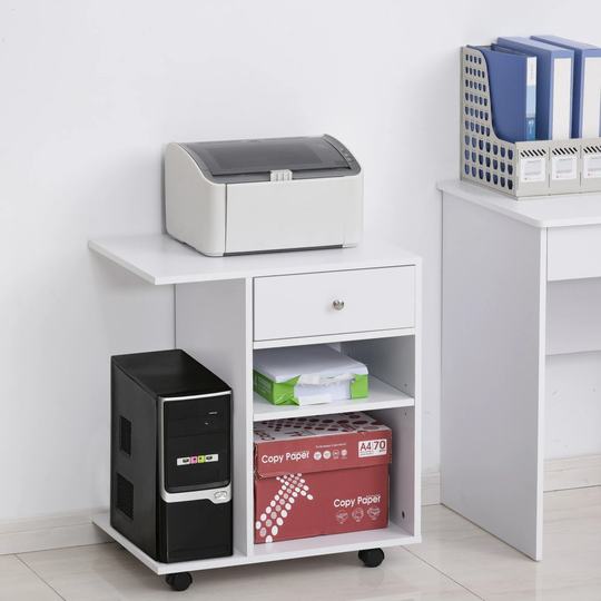 Vinsetto Printer Table Desk, Rolling Cart Stand with Wheels, Adjustable Shelf, Drawer and CPU Stand