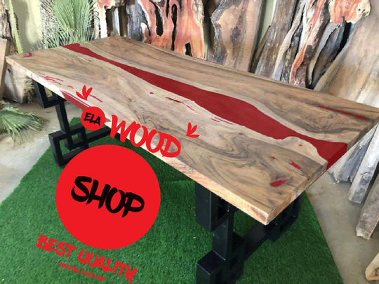 Red Custom River Table, Epoxy Resin Dinning