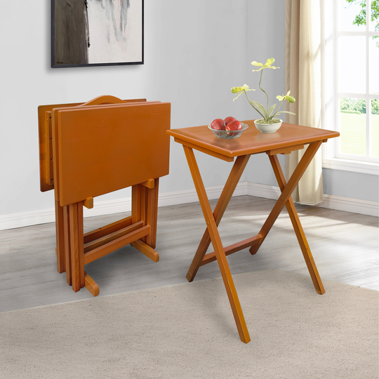 Folding Table with Storage Rack,Snack Table,Set of 4