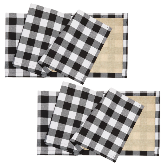 2 Pack Buffalo Plaid Table Runner, Black and White Check, Reversible Burlap and Cotton (14 x 72 in)