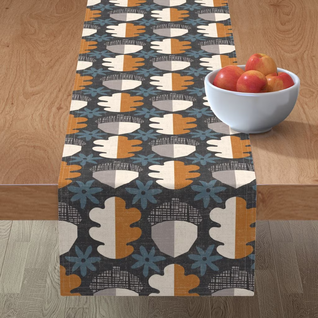 Autumn Acorns Table Runner - By Nancy Bradham Modern Scandi Thanksgiving Squirrels Blue Cotton Sateen Spoonflower