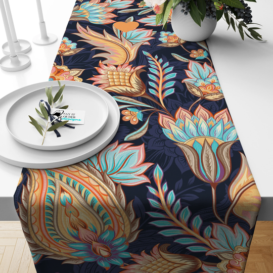 Paisley Blue Table Runner, Dining Room Topper, Kitchen Home Decor