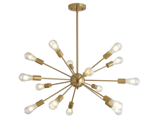 Industrial Style 15-Light Chandelier Light, Sputnik Pendant Kitchen Island, Dining Room, Foyer Gold