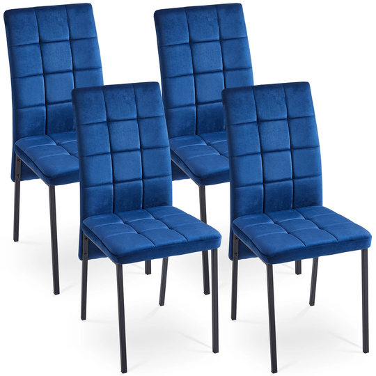 Velvet High Back Nordic Dining Chair Modern Fabric Chair Side Chair with Black Legs, Set Of 4