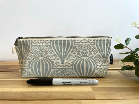 Jeanette Piccard Pattern Pencil Zipper Pouch - Screen Printed Hot Air Balloon January Birthday Gift