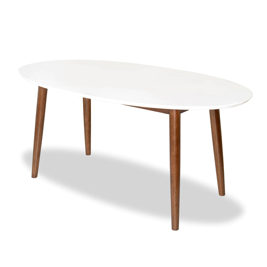 Rivoli Mid Century Modern Solid Wood Oval Dining Table in White - 67 inches