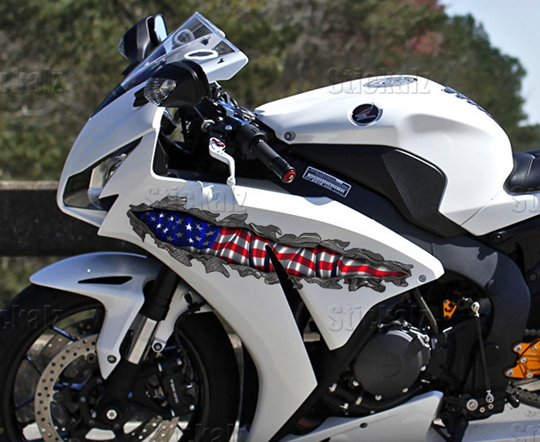 Full Color Bike Side Graphics, USA Flag Motorcycle Vinyl, Graphics