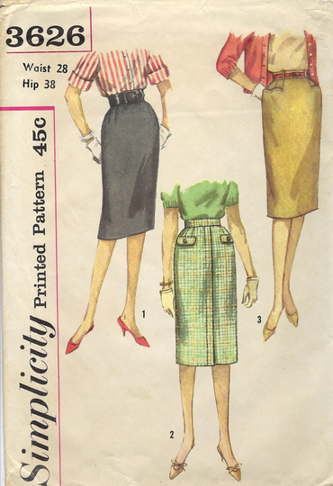 1960's Simplicity 3626 Pencil Skirt Pattern Waist 28, Uncut