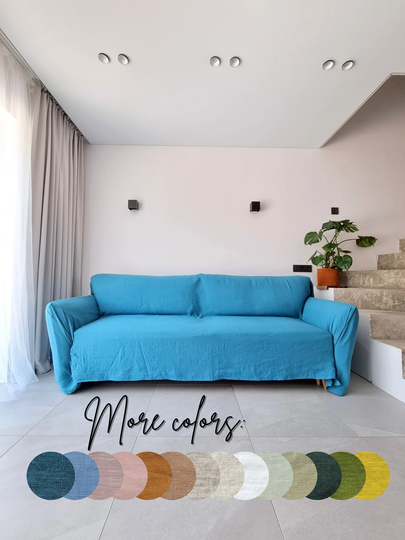 Linen Sofa Cover. Slipcover. Drop Cloth Couch Natural Cover 2 3 Seat. Throw. Large Bedspread Topper