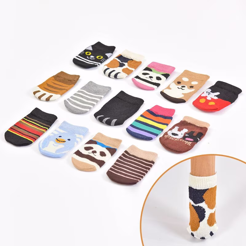 Chair Legs Socks Cat Dog Animals Picture Feet Pads No Slip For Table Elastic Floor Slip Leg Covers Furniture Caps, Knitted Wool