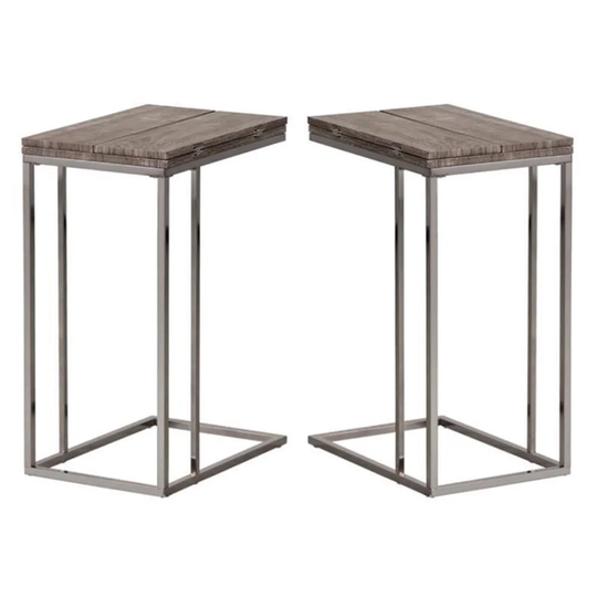 Expandable End Table in Weathered Gray and Black Nickel - Set of 2 - 54 x 84