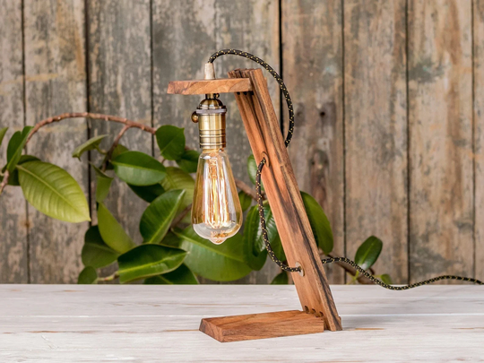 Wooden Table Lamp, Lamp Vintage, Modern Table Lamp, Bedside Walnut Desk Light, Edison