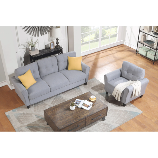 Modern Design Sofa Set, Featuring soft fabric and an extra button tufted linen back seat cushion (1+3 Seat)