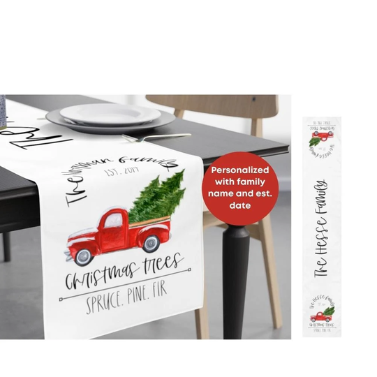 Christmas Table Runner Xmas Red Truck Winter Holiday Custom