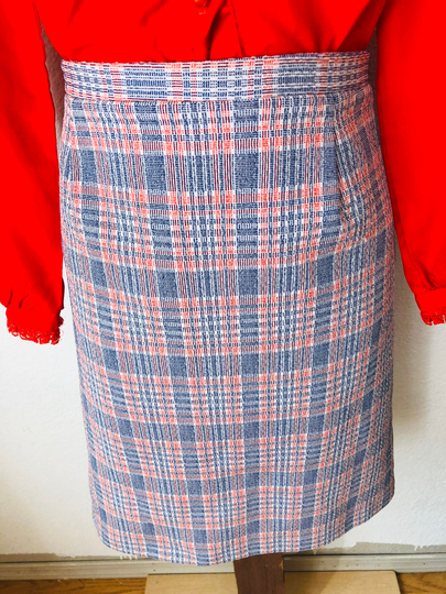 Vtg Sz 14 "Queen Casuals" Red White & Blue Polyester Pencil Skirt. Straight. A Line. Unlined. Classic. Preppy 1970S Clothes