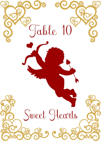 Sweet Heart Cupid Valentine Table Numbers | Seating Cards #tn-V006 Lovebirdslane