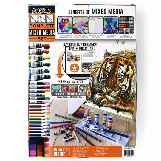 Art Set 75 Pc Mixed Media Watercolors Acrylics Pencils Oil Pastels Palette Easel Assorted Colors Draw Paint Artskills