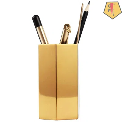 Metal Pencil Pen Holder Gold Hexagon Desk Organizer Ideal Gift For Office, Hexagonal Vase Gold Plug, Makeup Brush Storage