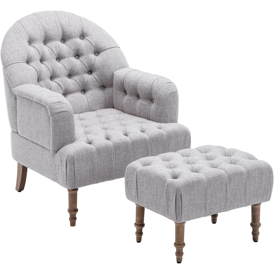 Accent Chair, Button-tufted Upholstered Chair Set, Mid Century Modern Chair with Ottoman for Living Room Bedroom Lounge Chair