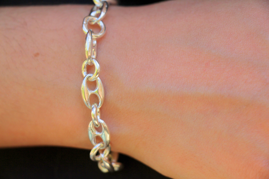 Thick Silver Bracelet, Handmade Bold Mariner Chain Link Statement Women Men Jewelry, Chunky Links Jewelry