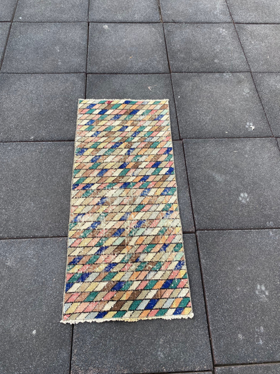 2x4 Multi Colored Small Rug Vintage Turkish Vibrand Color Door Mat Rugs Hallway Oushak Handwoven Wool
