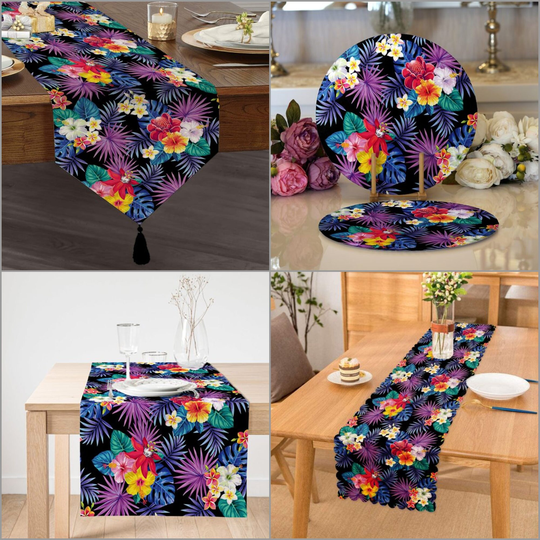 Floral Placemat & Table Runner|Floral Top|Set Of 2 Supla Mat|Round American Service Dining Underplate|Floral Coasters