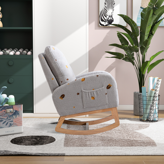 28.8"W Modern Rocking Chair, Upholstered High Back Wooden Rocking Chair for Living Room Baby Kids Room Bedroom