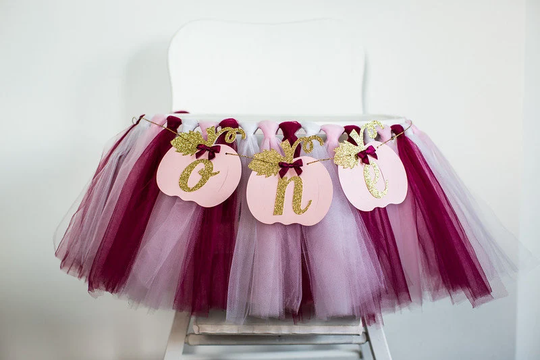 Burgundy Little Pumpkin High Chair Decorations. Pumpkin. Pink & Tutu Highchair Decor