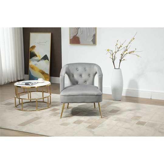 European Style Living Room Accent Chair Modern Velvet Fabric Upholstery Lounge Chairs with Tapered Iron Legs