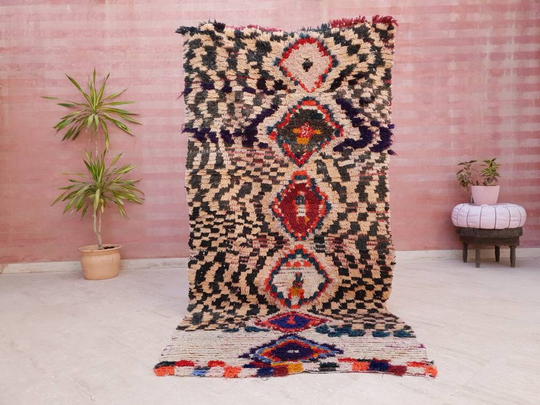 Vintage Moroccan Rug 3.8x7.6 Sahara Unique Boujaad Rug Collector Morrocan Rug, Blush Beige Vintage Boujad Beni Ourain