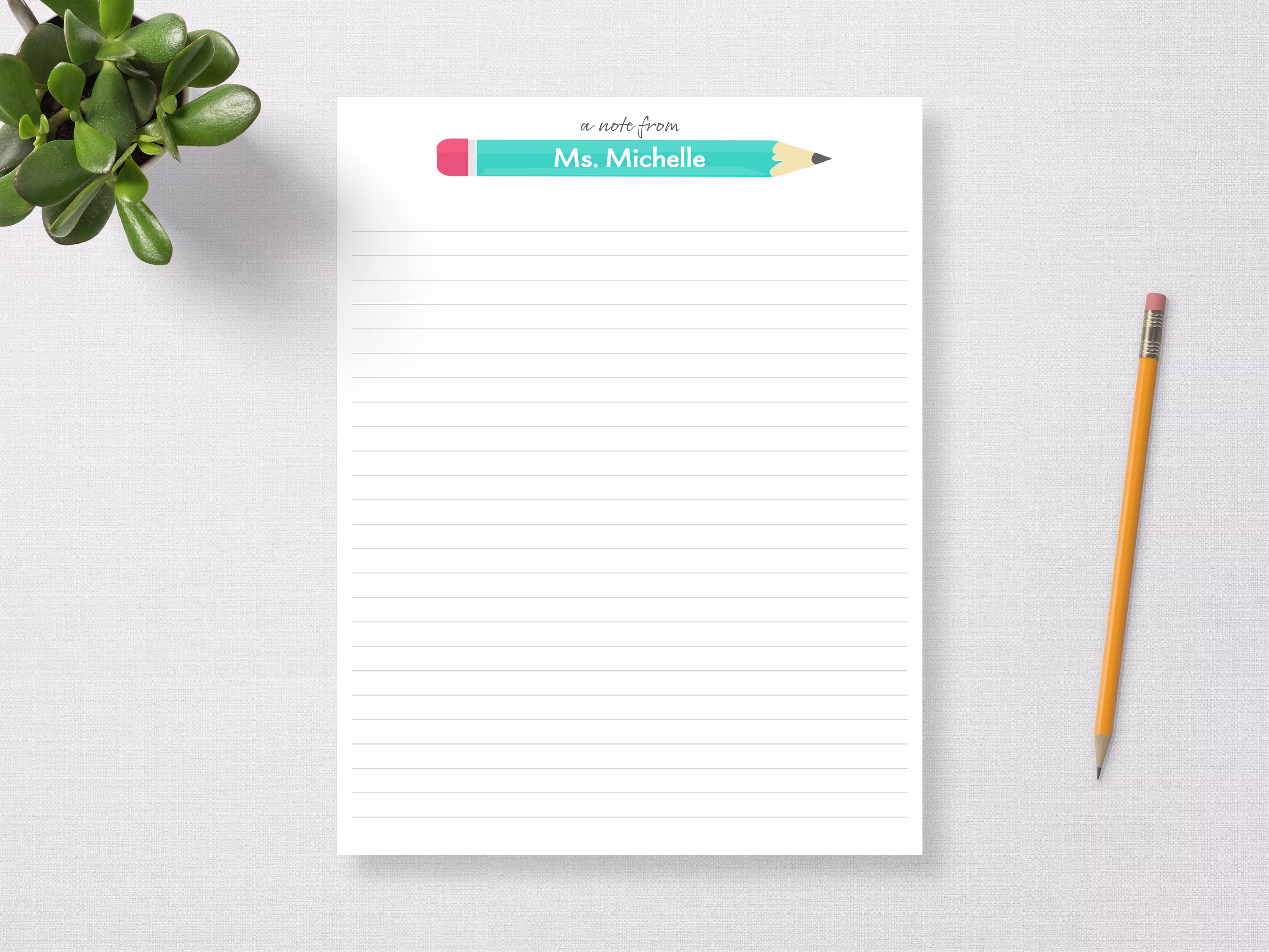 Personalized Notepad, A Note From Teacher's Name Notepad With Illustrated Pencil, Cute Gift For Teachers, Lined Or Unlined 5x7 8.5x11