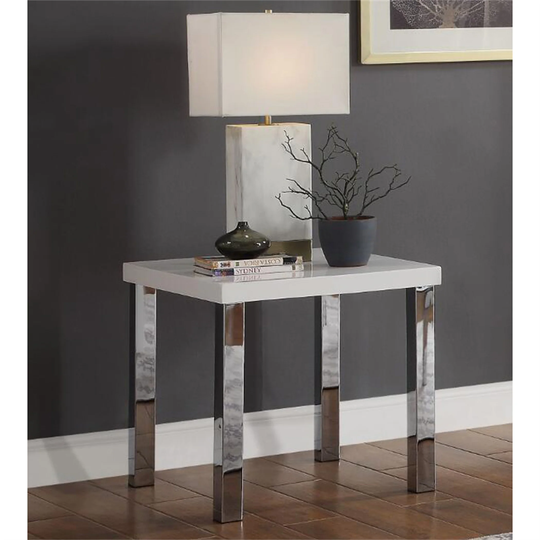 Coffee Table End Table Living Room Table in White High Gloss & Chrome