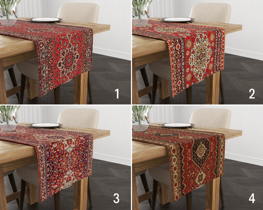 Digital Print Rug Design Table Runner, Red Ethnic Kitchen Turkish Pattern Tablecloth, Authentic Decoration, Housewarming Gift