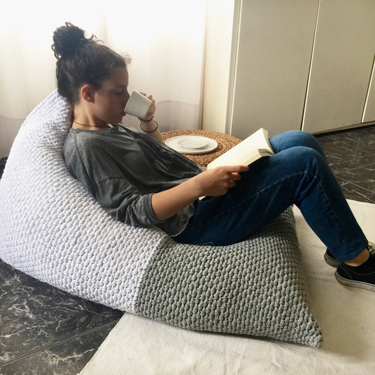 Lounge Bean Bag Chair Adult, Giant Floor Seating Pouffe, Reading Nook Cushion, Knitted Sitzsack For Media Room